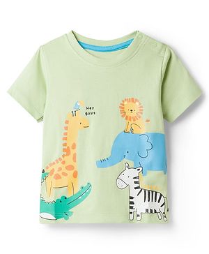 Babyhug  Cotton  Knit Half Sleeves T-Shirt with Dino Print - Multicolor