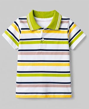 Babyhug Cotton Knit Polo T-Shirt Striped with Graphics Multi Color 6-9 Months