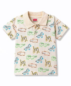 Babyhug Cotton Knit T-Shirts Half Sleeves Polo All Over Printed Multi Color 9-12 Months