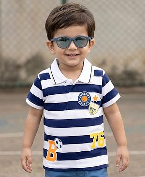 Babyhug Cotton Knit Polo T-Shirt Striped with Graphics Multi Color 6-9 Months