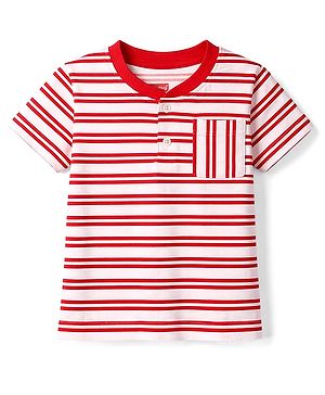 Babyhug Cotton Knit T-Shirt Striped Henley Half Sleeves with Graphics Multi Color 6-9 Months