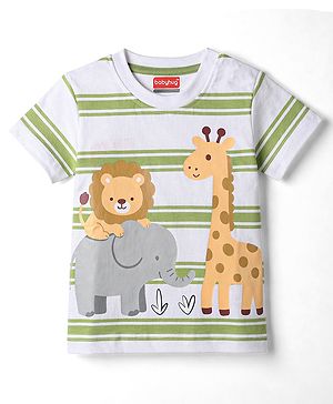 Babyhug Cotton Knit T-Shirt Half Sleeves Striped with Graphics Multi Color 6-9 Months