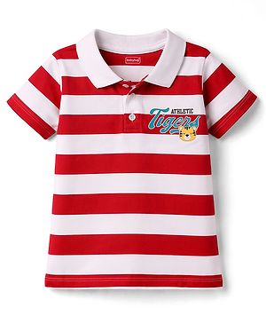 Babyhug Cotton Knit Polo T-Shirt Striped with Graphics Multi Color 12-18 Months