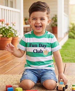 Babyhug Cotton Knit T-Shirts Half Sleeves Striped with Graphics Multi Color 6-9 Months