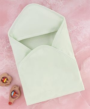 Babyhug Cotton Knit Solid Hooded Wrapper L 74 x B 74 cm - Mint Green