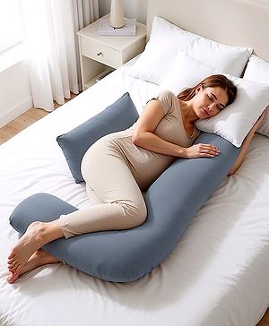 Babyhug 100% Cotton Flexible & Supportive H Shape Maternity Pillow with Extra Support- Grey | Soft yet Firm| Breathable Fabric| Sleep Feeding & Back Support | Ideal for Pregnant Women