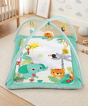 Babyhug Jungle Theme Play Gym with Hanging Toys - Sea Green | Soft Activity Play Mat| Detachable Rattling Toys| Portable & Easy to Carry| Gifting Idea | Motor Skill Development| BIS Certified