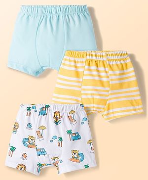 Babyhug 100% Cotton Knit Beach Theme & Striped Trunks Pack Of 3 - Multicolour