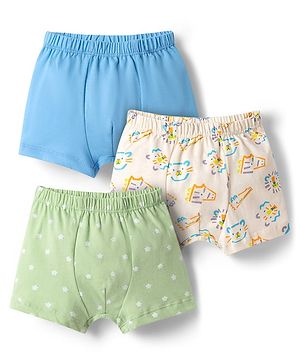 Babyhug 100% Cotton Knit Trunks with Animal & Star Print Pack of 3 - Multicolor