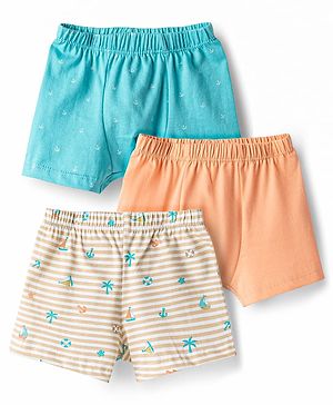 Babyhug 100% Cotton Single Jersey Knit Trunks With Nautical Theme Print Pack of 3 - Multicolor
