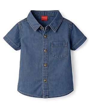 Babyhug Cotton Woven Shirt Half Sleeve Regular Collar Blue 0-3 Months