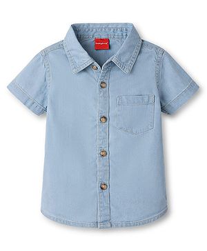 Babyhug Cotton Woven Shirt Half Sleeve Regular Collar Blue 0-3 Months