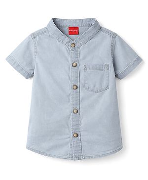 Babyhug Cotton Woven Shirt Half Sleeve Mandarin Collar Blue 0-3 Months