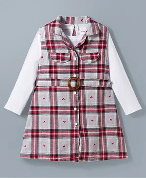 Babyhug Cotton Woven Full Sleeves
                                  Checked Frock With Heart Design &
                                  Inner Tee - Multi Color