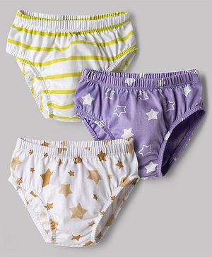 Babyhug 100% Cotton Knit Star Printed Briefs Pack of 3 - Multicolor