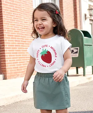 Babyhug Single Jersey Knit Half
                              Sleeves T-Shirt & Skirt Set With
                              Strawberry Print - White & Green