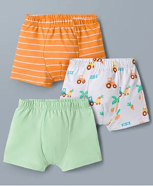 Babyhug 100% Cotton Knit Striped & Tractor Printed Trunks Pack of 3 - Multicolor