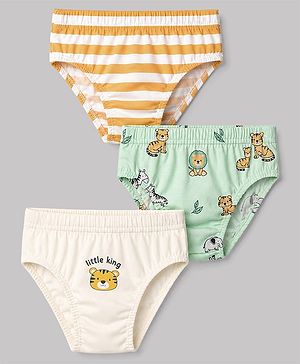 Babyhug 100% Cotton Single Jersey Knit Striped Briefs With Animal Print Pack of 3 - Multicolor