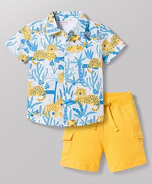 Babyhug Single Jersey Knit Half Sleeves Shirt & Shorts Set With Floral Print - Multicolor