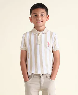 U.S. Polo Assn. Kids Cotton Knit Half Sleeves Striped Polo Tee - Nude
