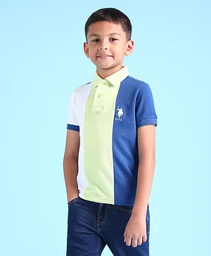 U.S. Polo Assn. Kids Cotton Knit Half Sleeves Colour Blocked Polo Tee - Light Yellow
