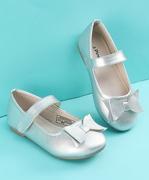 Pine Kids Velcro Closure Ballerina With Bow Applique - Silver