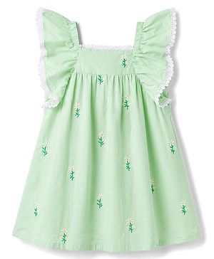 Babyhug Cotton Woven One Piece Dresses/Frocks Embroidered Green 3-6 Months