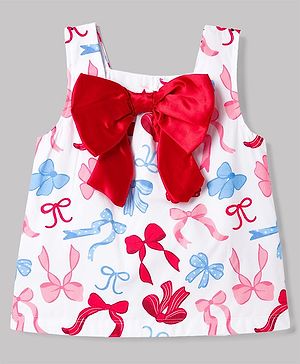Babyhug 100% Cotton Woven Sleeveless Top With Bow Print & Applique - Multicolor