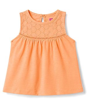 Babyhug Cotton Woven Sleeveless Top with Schiffli Detailing Orange 12-18 Months