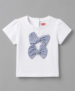 Babyhug 100% Cotton Knit Half Sleeves Top With Bow Applique - White