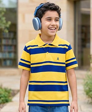 Pine Kids Cotton Knit Half Sleeves Striped Polo T-Shirt - Multicolor