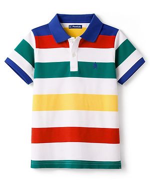 Pine Kids Cotton Knit T-Shirts Striped Polo Neck Half Sleeves Multi Color 4-5 Years
