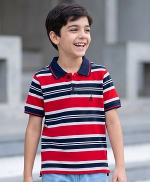 Pine Kids Cotton Knit Half Sleeves Striped Polo T-Shirt - Multicolor