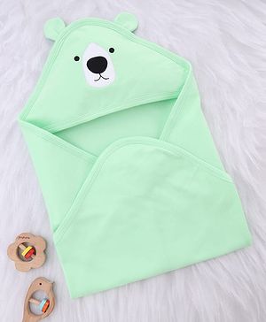 Babyhug Interlock Knit Hooded Towel with Animal Embroidery L 76 x B 76 cm - Sea green