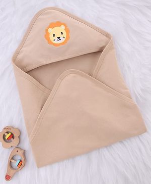 Babyhug Interlock Knit Hooded Towel with Animal Embroidery L 76 x B 76 cm - Brown