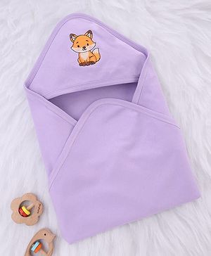 Babyhug Interlock Knit Hooded Towel With Fox Embroidery - lavender