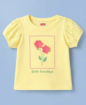 Babyhug Cotton Knit Half Sleeves Top
                              With Floral Applique - Yellow