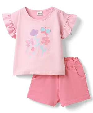 Babyhug Single Jersey Knit Half
                              Sleeves Top & Shorts Set with Floral
                              Print - Pink