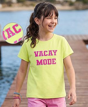 Pine Kids Cotton Knit Half Sleeves T-Shirt With Text Print - Limegreen