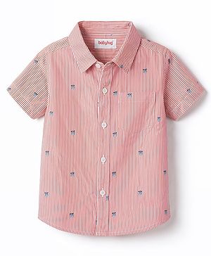 Babyhug Cotton Woven Half Sleeves Striped Shirt with Pineapple Print - Red