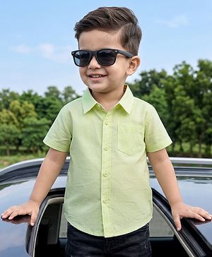 Babyhug Cotton Woven Half Sleeves Striped Shirt - Green