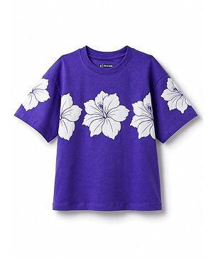 Pine Kids Cotton Knit T-Shirts with Floral Print Purple 4-5 Years