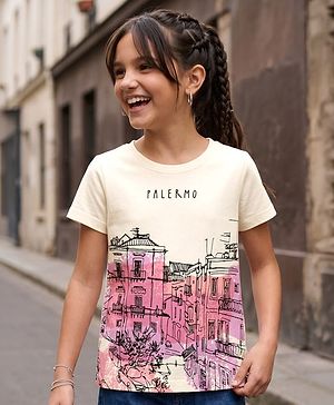 Pine Kids Cotton Knit T-Shirts with Graphic Print Half Sleeves Round Neck White 4-5 Years