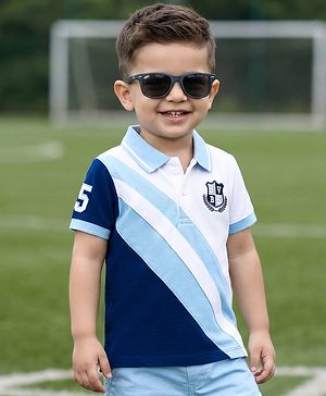 Babyhug 100% Cotton Knit Half Sleeves Cut N Sew Polo T-Shirt With Embroidery - Multicolour