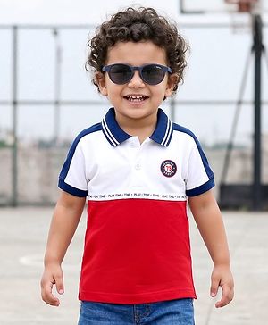 Babyhug Cotton Knit Polo T-Shirt With Graphics & 3D Badge - Multicolor