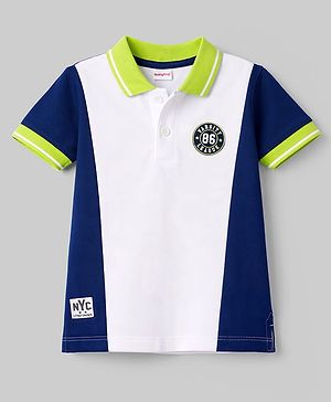Babyhug Cotton Knit Polo T-Shirt With 3D Badge - Multicolor