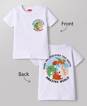 Babyhug Cotton Knit T-Shirt Half Sleeves Round Neck with Front and Back Print Multi Color 9-12 Months