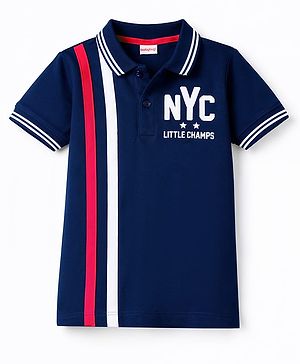Babyhug Cotton Knit Polo T-Shirt With Text Print - Multicolor