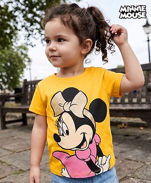 Babyhug Disney Cotton Single Jersey Knit T-Shirt with Half Sleeves and Minnie Mouse Print - Orange