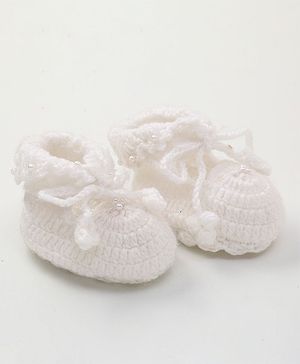 MayRa Knits Pearls Embellished Booties - White